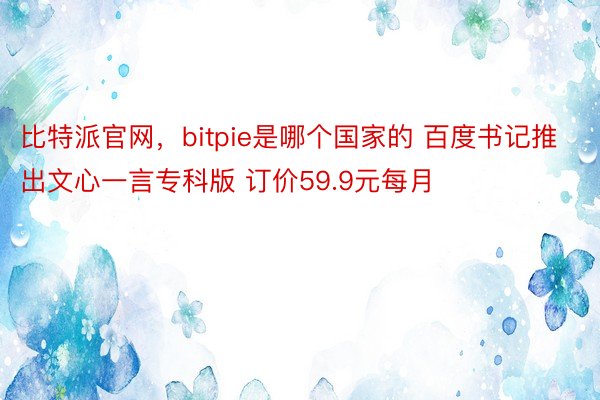 比特派官网，bitpie是哪个国家的 百度书记推出文心一言专科版 订价59.9元每月