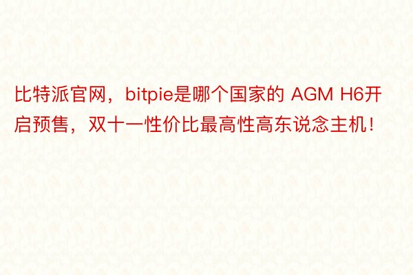 比特派官网，bitpie是哪个国家的 AGM H6开启预售，双十一性价比最高性高东说念主机！